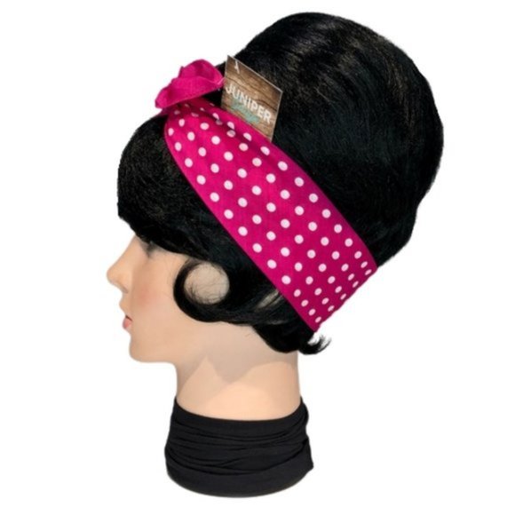 Pink and White Polka Dot Retro Bandana Tie Headband - Picture 1 of 13